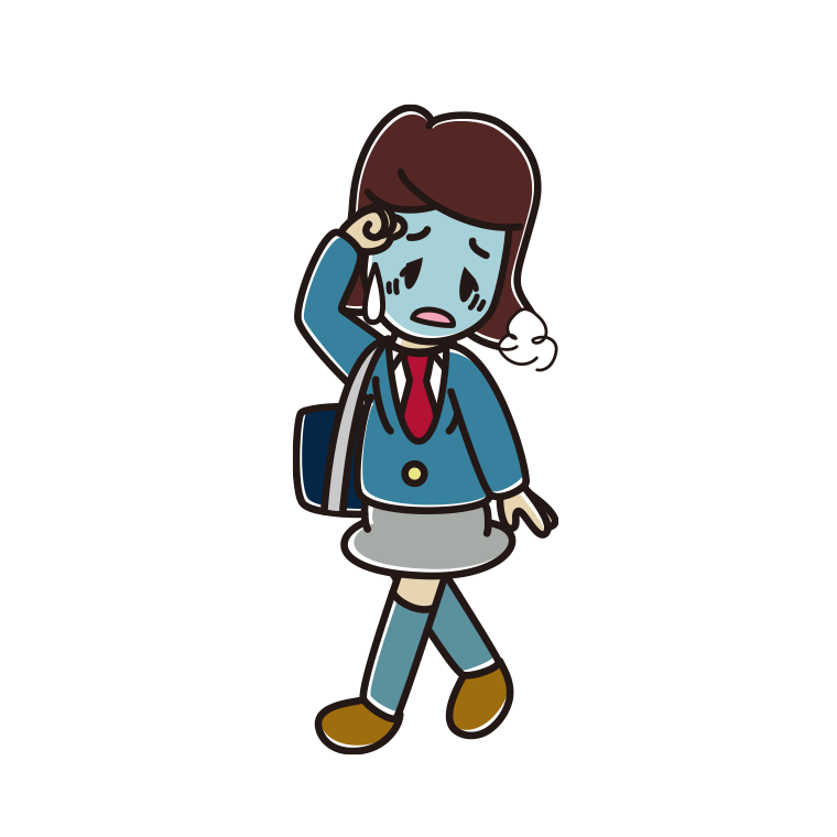通学中に具合が悪い女子高校生のイラスト【色あり、背景なし】透過PNG