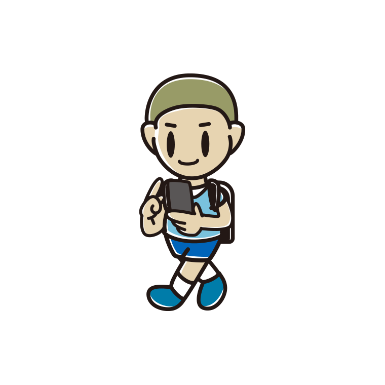 スマホを使いながら通学する新小学一年生男子のイラスト【色あり、背景なし】透過PNG