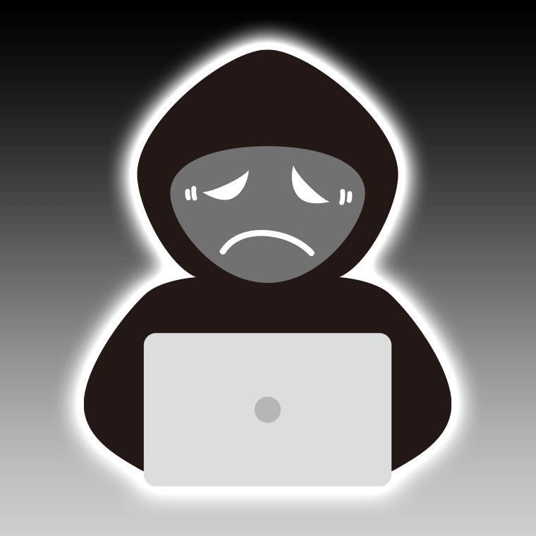 困るハッカーのイラスト【色、背景あり】PNG