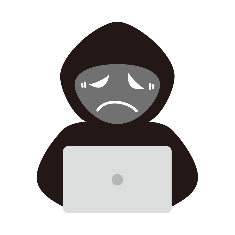 困るハッカーのイラスト【色あり、背景なし】透過PNG