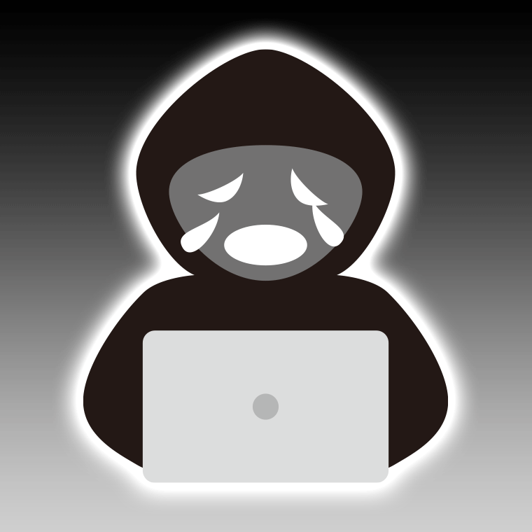 泣くハッカーのイラスト【色、背景あり】PNG