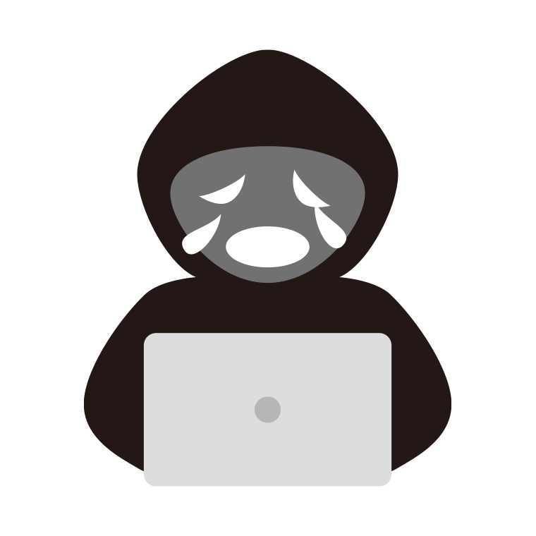 泣くハッカーのイラスト【色あり、背景なし】透過PNG