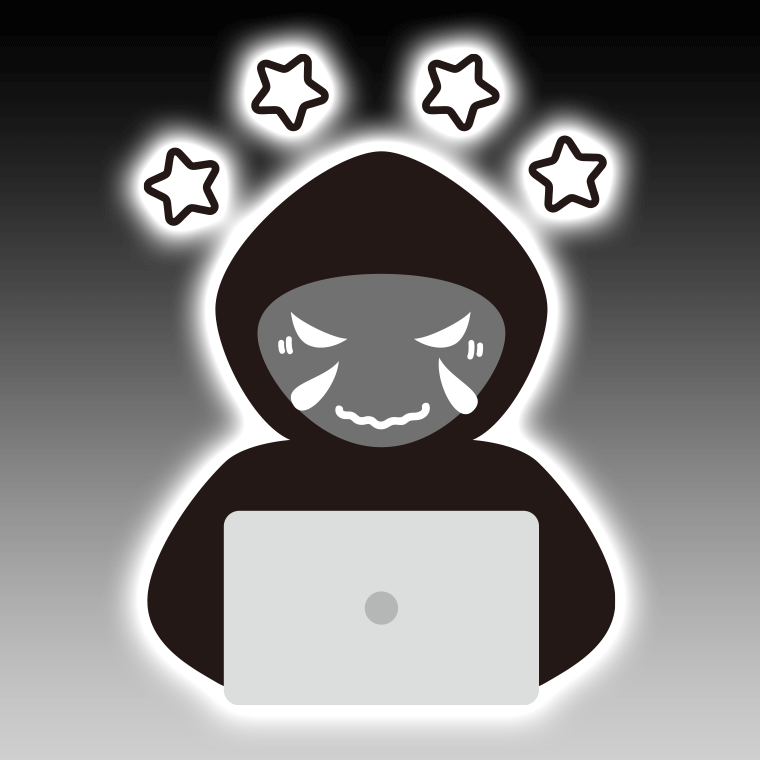 ジーンとするハッカーのイラスト【色、背景あり】PNG