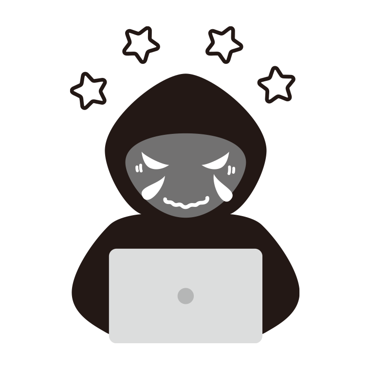 ジーンとするハッカーのイラスト【色あり、背景なし】透過PNG