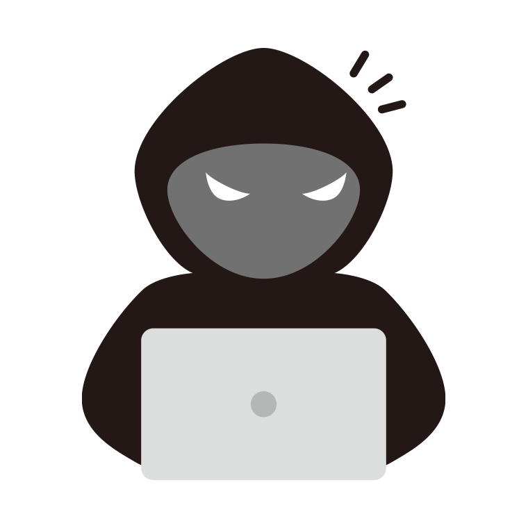 何かに気付くハッカーのイラスト【色あり、背景なし】透過PNG