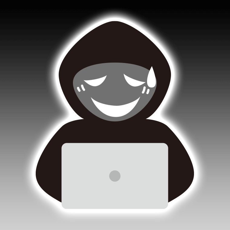 苦笑いするハッカーのイラスト【色、背景あり】PNG