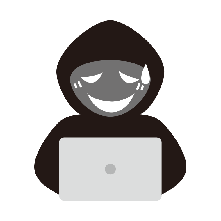 苦笑いするハッカーのイラスト【色あり、背景なし】透過PNG