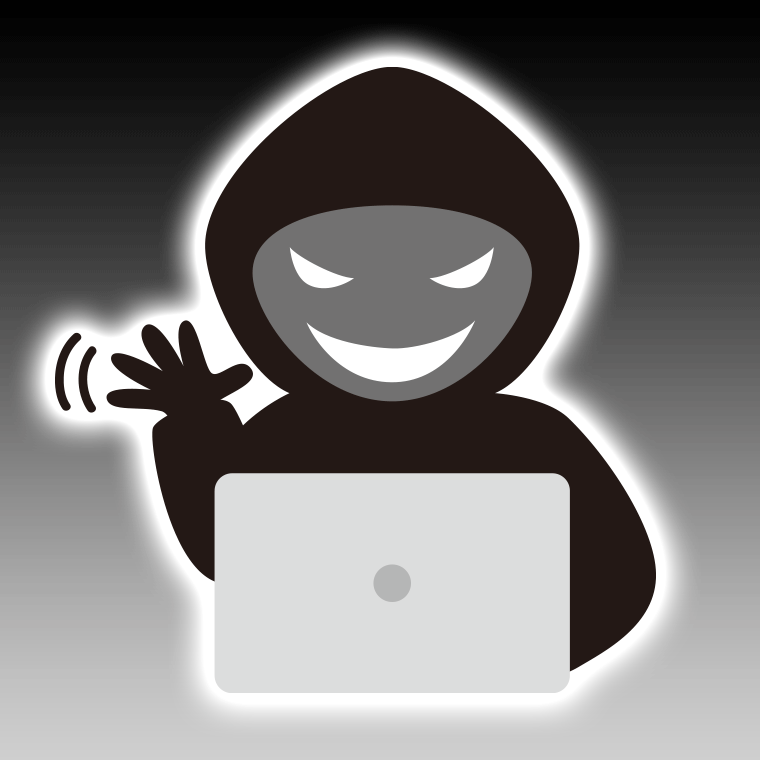手を振るハッカーのイラスト【色、背景あり】PNG