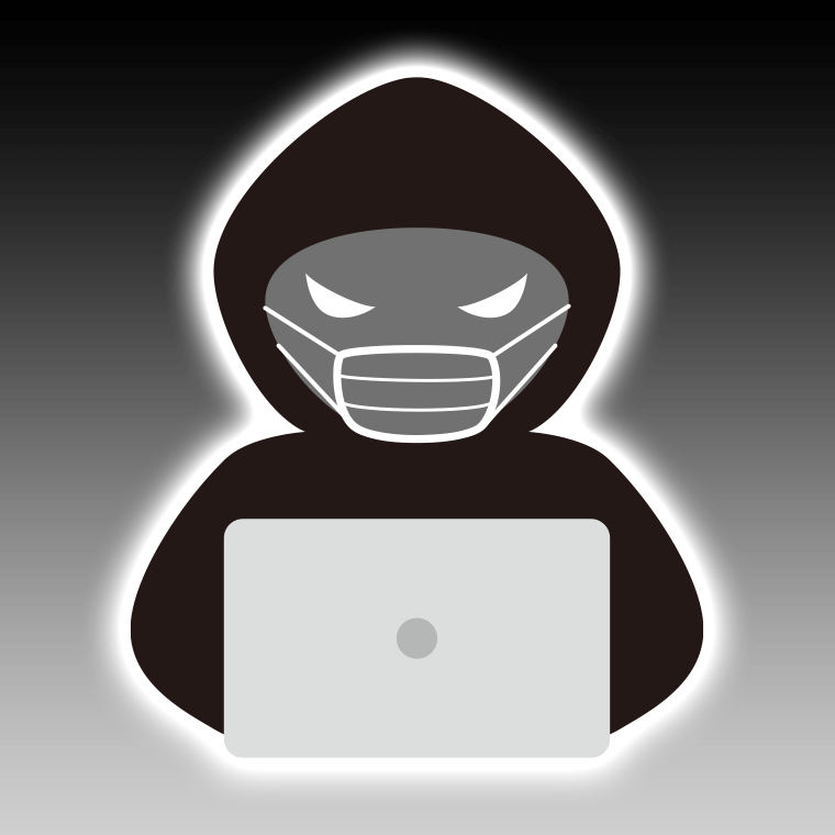 マスクをするハッカーのイラスト【色、背景あり】PNG