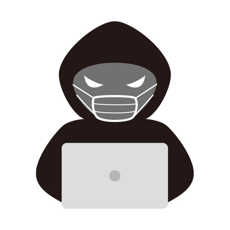 マスクをするハッカーのイラスト【色あり、背景なし】透過PNG