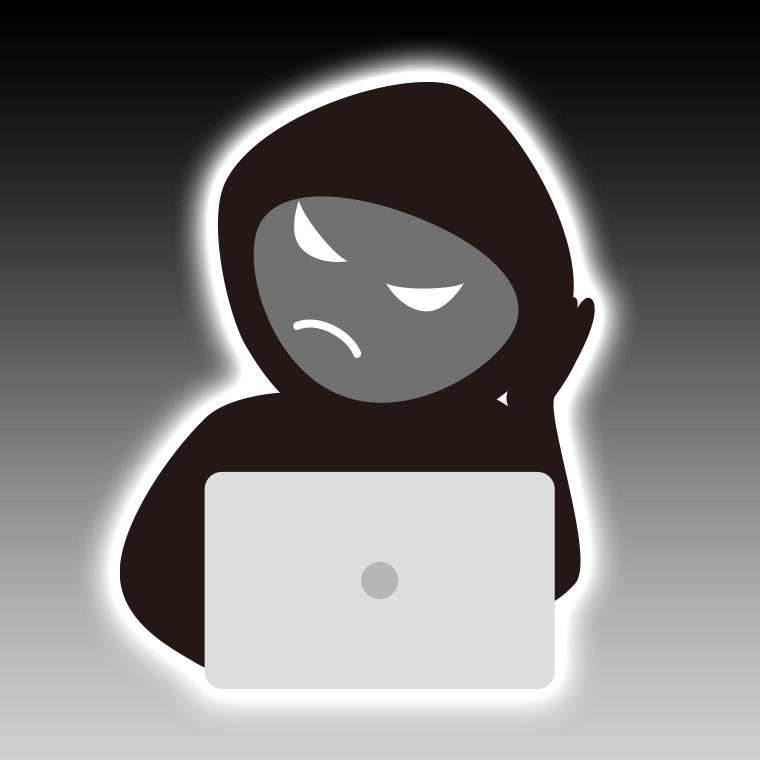 【キャラクターフリー素材】考えるハッカーのイラスト