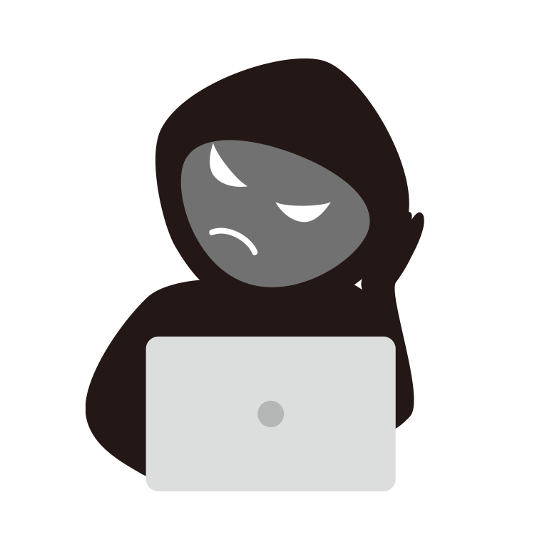 考えるハッカーのイラスト【色あり、背景なし】透過PNG