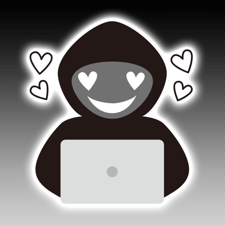 【キャラクターフリー素材】目がハートのハッカーのイラスト