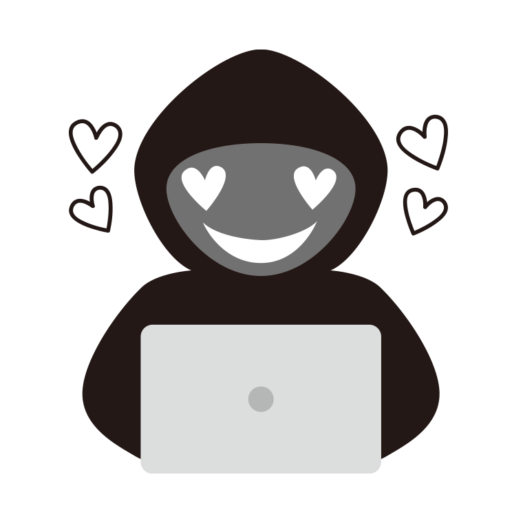 目がハートのハッカーのイラスト【色あり、背景なし】透過PNG
