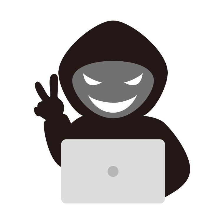 ピースをするハッカーのイラスト【色あり、背景なし】透過PNG
