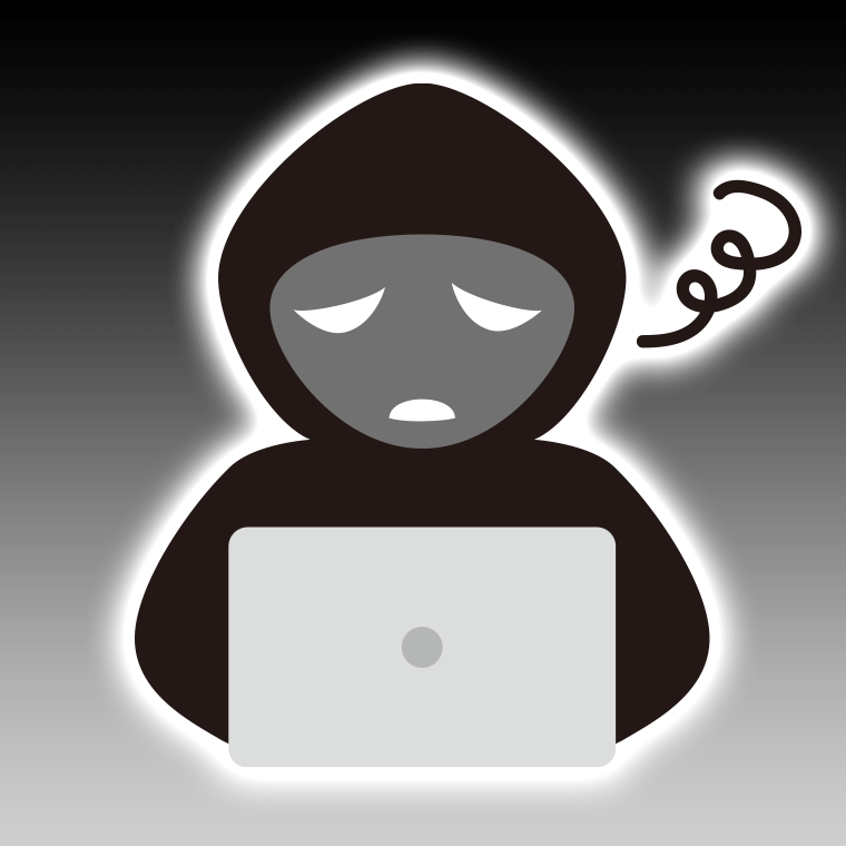 ぼーっとするハッカーのイラスト【色、背景あり】PNG