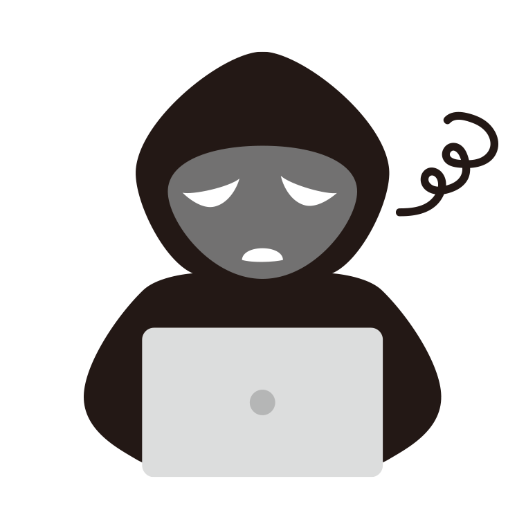 ぼーっとするハッカーのイラスト【色あり、背景なし】透過PNG