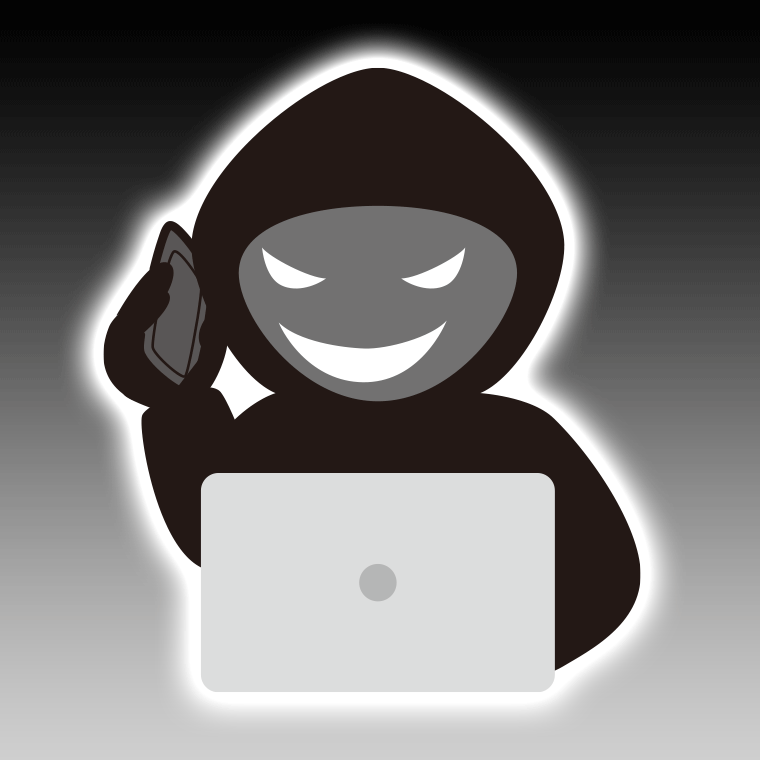 スマホで電話するハッカーのイラスト【色、背景あり】PNG