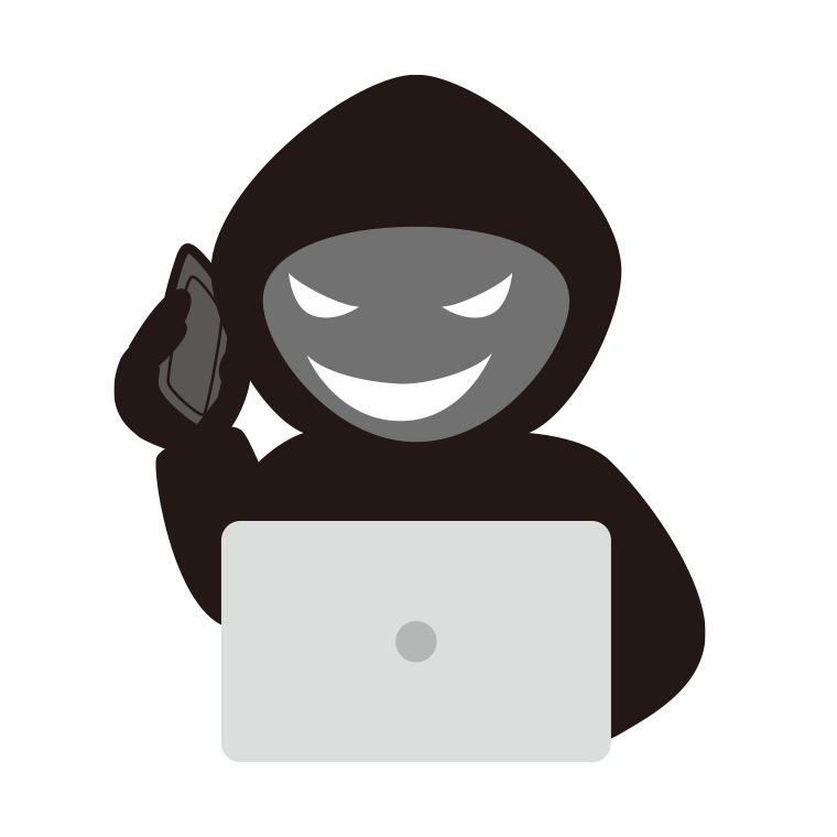 スマホで電話するハッカーのイラスト【色あり、背景なし】透過PNG