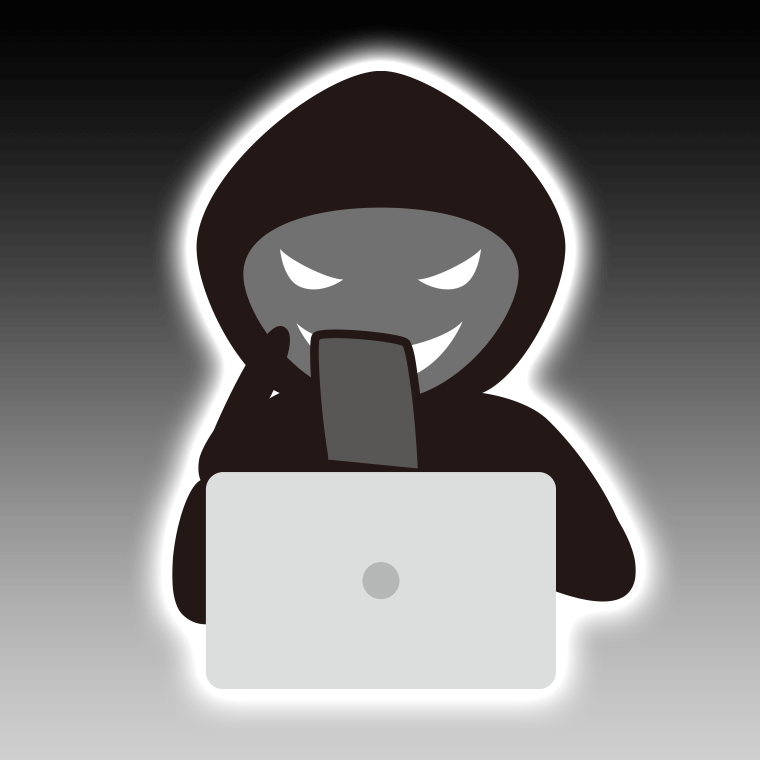 スマホを使うハッカーのイラスト【色、背景あり】PNG