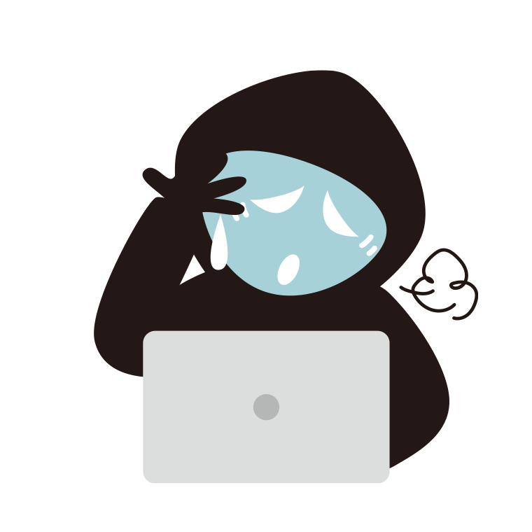具合が悪いハッカーのイラスト【色あり、背景なし】透過PNG