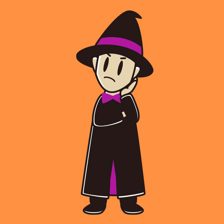 考えるハロウィンのコスプレ姿の男性のイラスト【色、背景あり】PNG