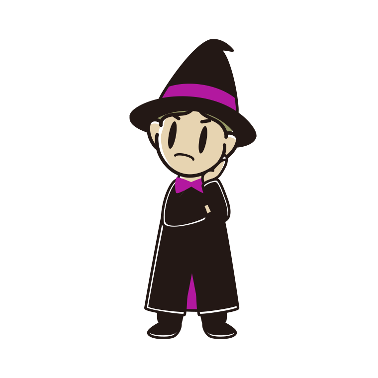 考えるハロウィンのコスプレ姿の小学生男子のイラスト【色あり、背景なし】透過PNG