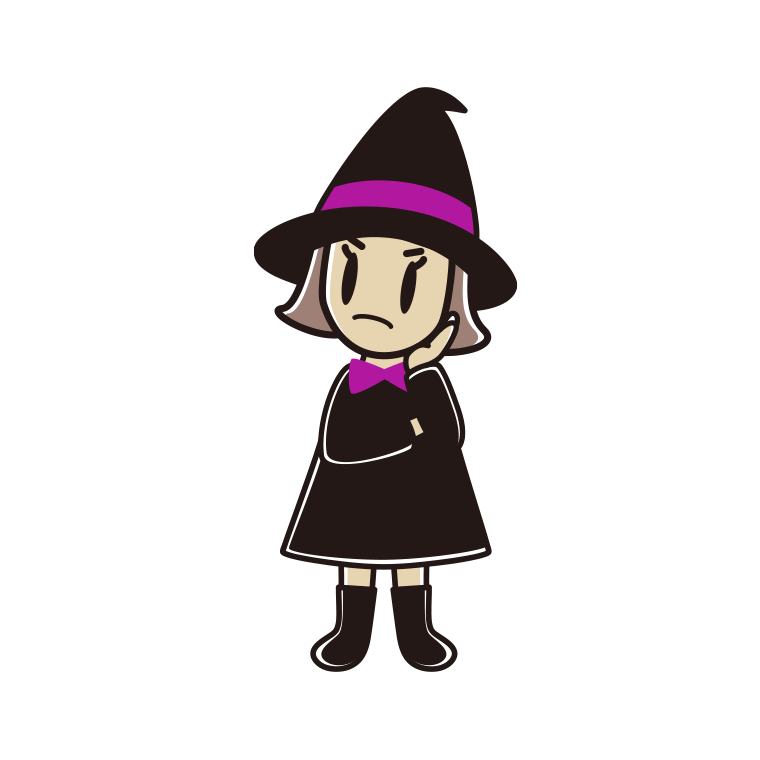 考えるハロウィンのコスプレ姿の小学生女子のイラスト【色あり、背景なし】透過PNG