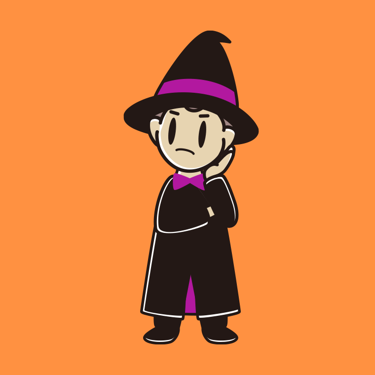 考えるハロウィンのコスプレ姿の男子中学生のイラスト【色、背景あり】PNG