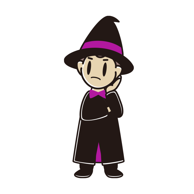 考えるハロウィンのコスプレ姿の男子中学生のイラスト【色あり、背景なし】透過PNG