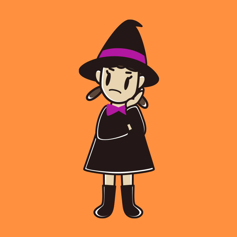考えるハロウィンのコスプレ姿の女子中学生のイラスト【色、背景あり】PNG