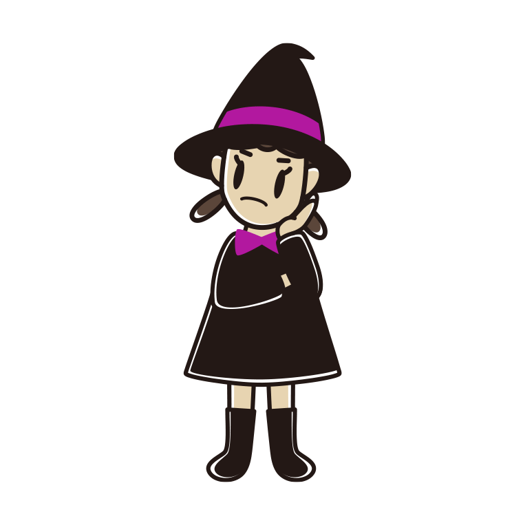 考えるハロウィンのコスプレ姿の女子中学生のイラスト【色あり、背景なし】透過PNG