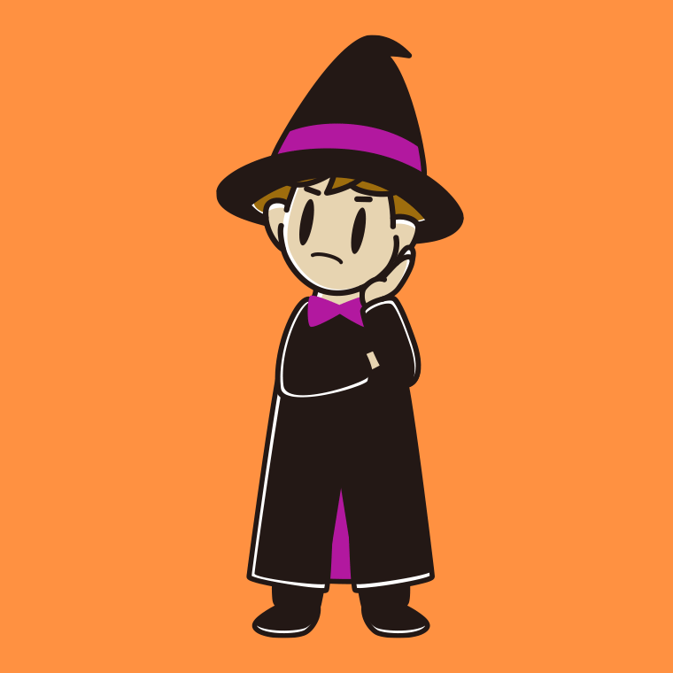 考えるハロウィンのコスプレ姿の男子高校生のイラスト【色、背景あり】PNG