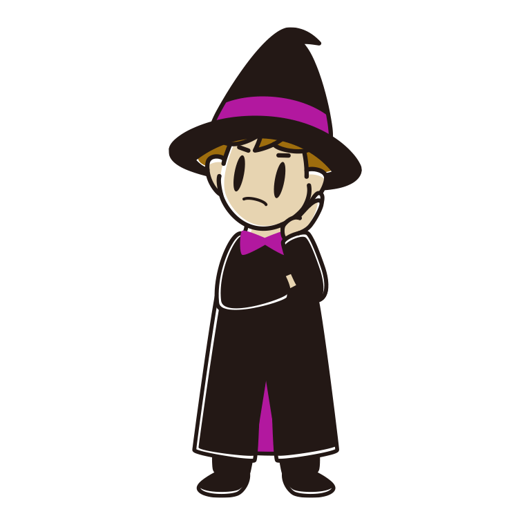 考えるハロウィンのコスプレ姿の男子高校生のイラスト【色あり、背景なし】透過PNG