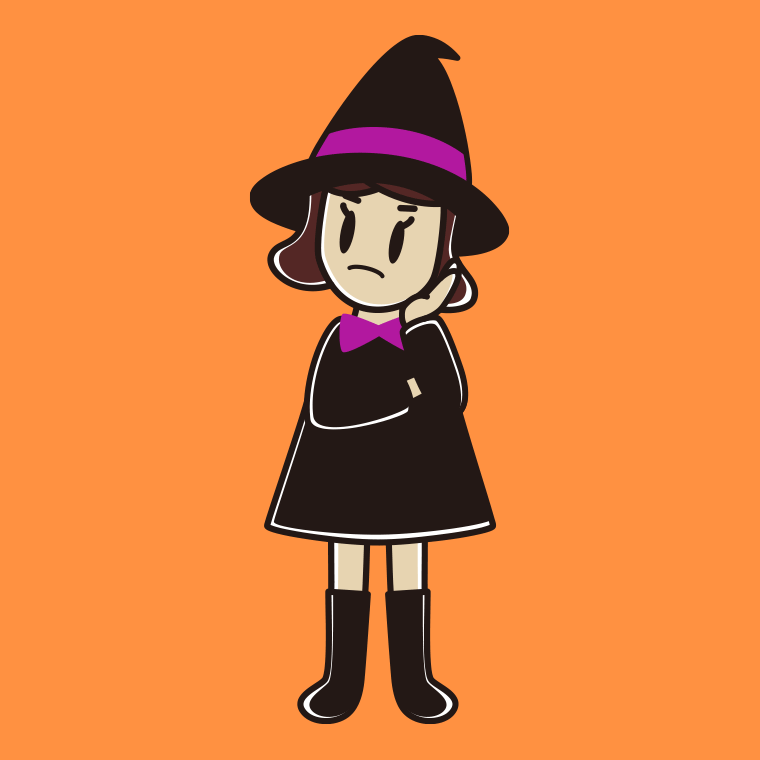 考えるハロウィンのコスプレ姿の女子高校生のイラスト【色、背景あり】PNG