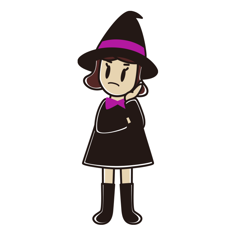 考えるハロウィンのコスプレ姿の女子高校生のイラスト【色あり、背景なし】透過PNG