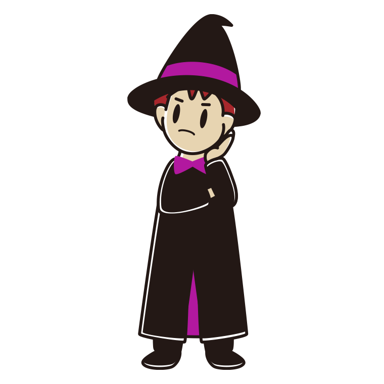 考えるハロウィンのコスプレ姿の男子大学生のイラスト【色あり、背景なし】透過PNG