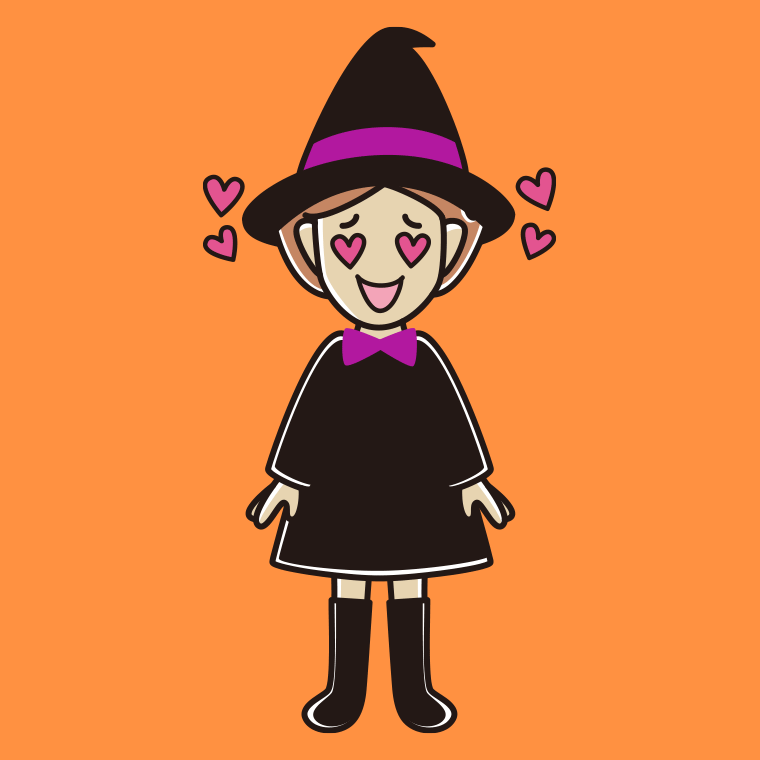目がハートのハロウィンのコスプレ姿の女性のイラスト【色、背景あり】PNG