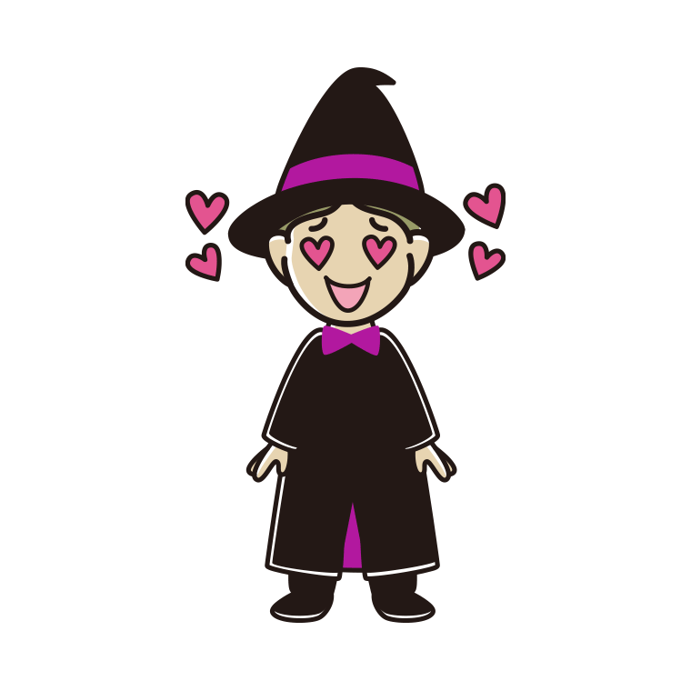 目がハートのハロウィンのコスプレ姿の小学生男子のイラスト【色あり、背景なし】透過PNG