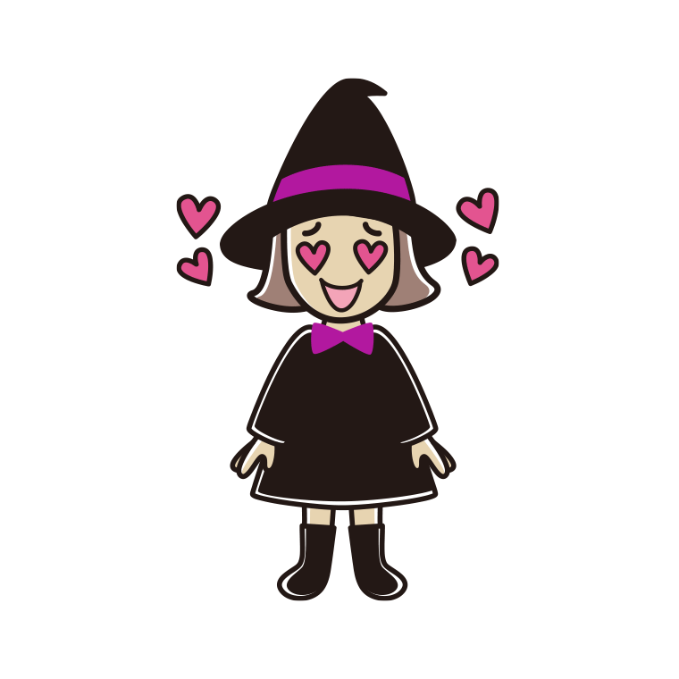 目がハートのハロウィンのコスプレ姿の小学生女子のイラスト【色あり、背景なし】透過PNG