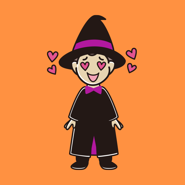 目がハートのハロウィンのコスプレ姿の男子中学生のイラスト【色、背景あり】PNG