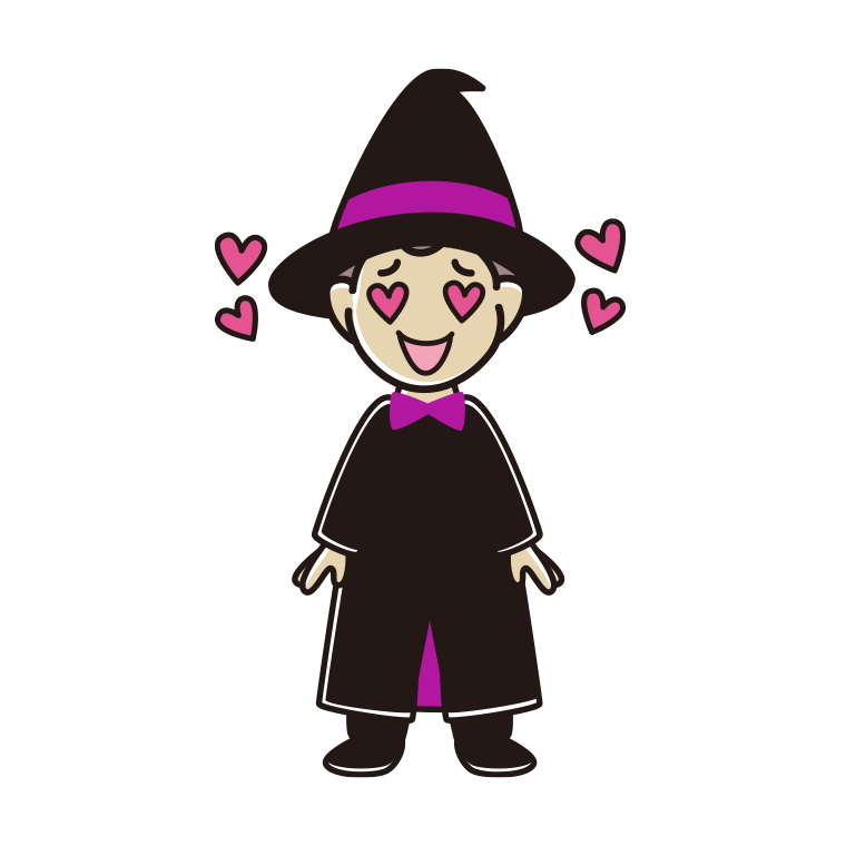 目がハートのハロウィンのコスプレ姿の男子中学生のイラスト【色あり、背景なし】透過PNG