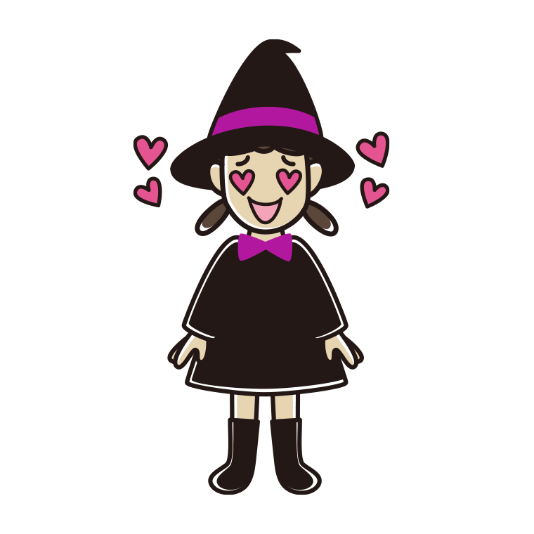 目がハートのハロウィンのコスプレ姿の女子中学生のイラスト【色あり、背景なし】透過PNG