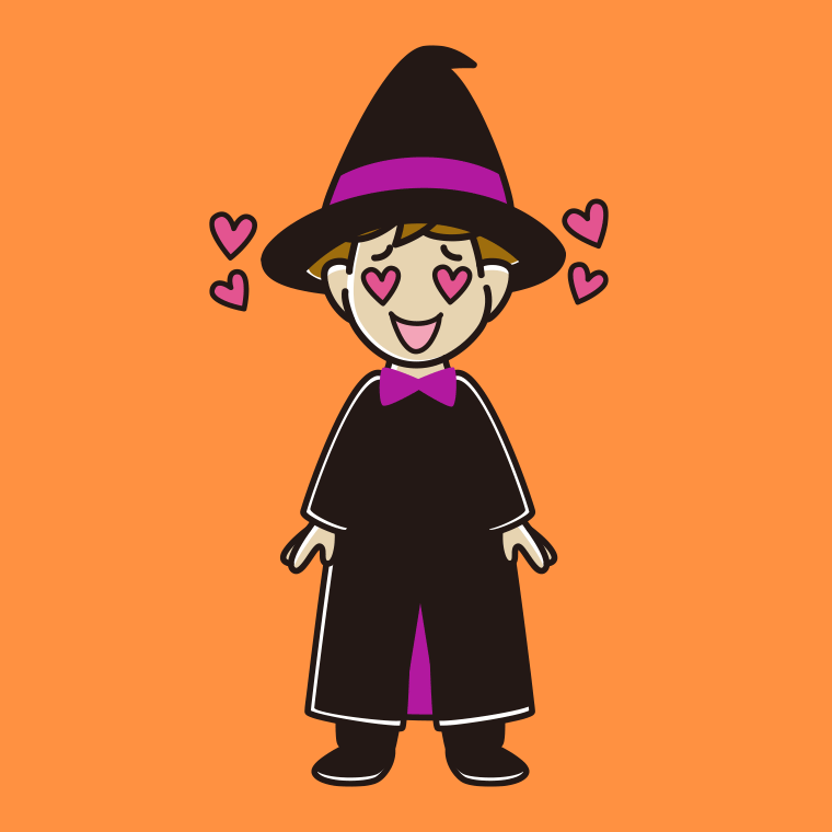目がハートのハロウィンのコスプレ姿の男子高校生のイラスト【色、背景あり】PNG
