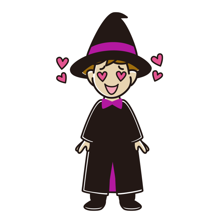 目がハートのハロウィンのコスプレ姿の男子高校生のイラスト【色あり、背景なし】透過PNG