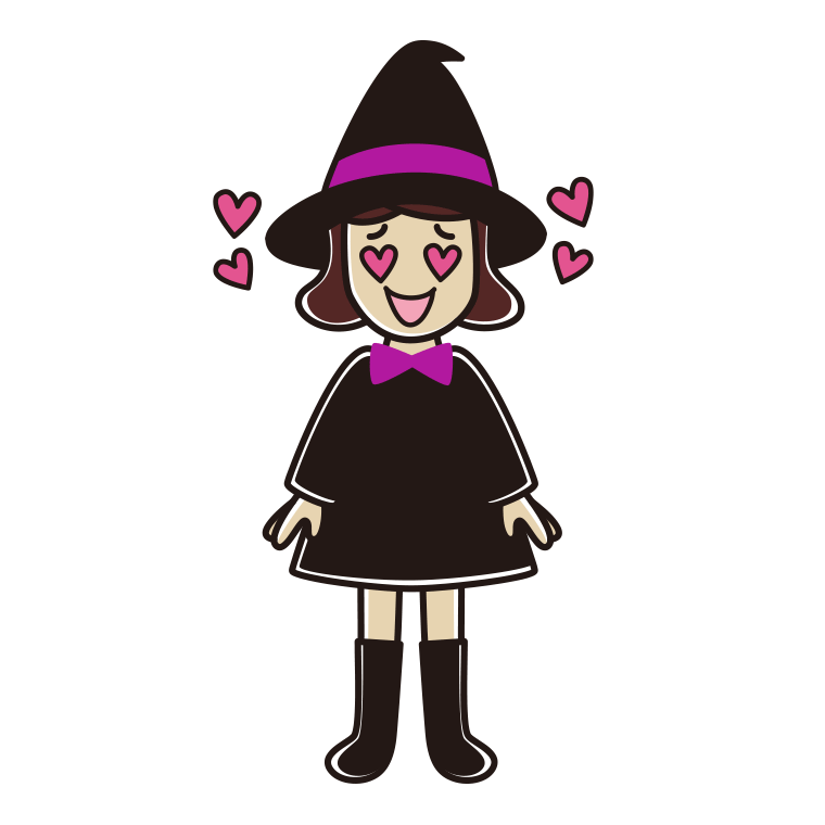 目がハートのハロウィンのコスプレ姿の女子高校生のイラスト【色あり、背景なし】透過PNG