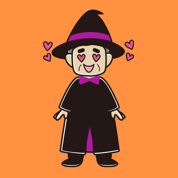 【フリー素材】目がハートのハロウィンのコスプレ姿のおじさんのイラスト