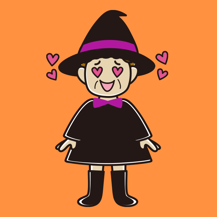 【フリー素材】目がハートのハロウィンのコスプレ姿のおばさんのイラスト