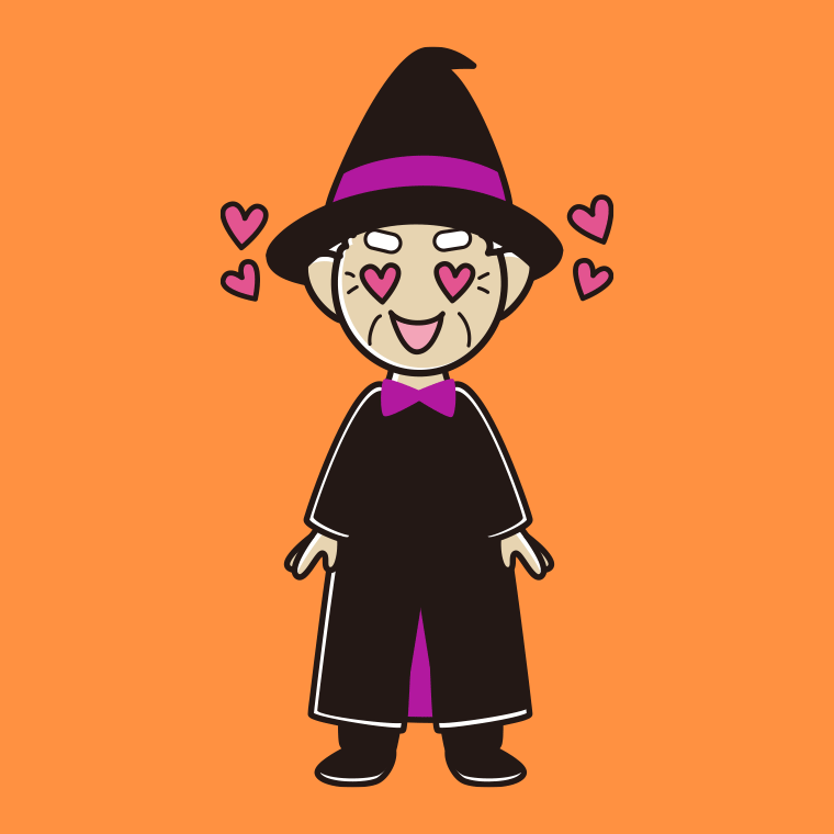 【フリー素材】目がハートのハロウィンのコスプレ姿のおじいさんのイラスト