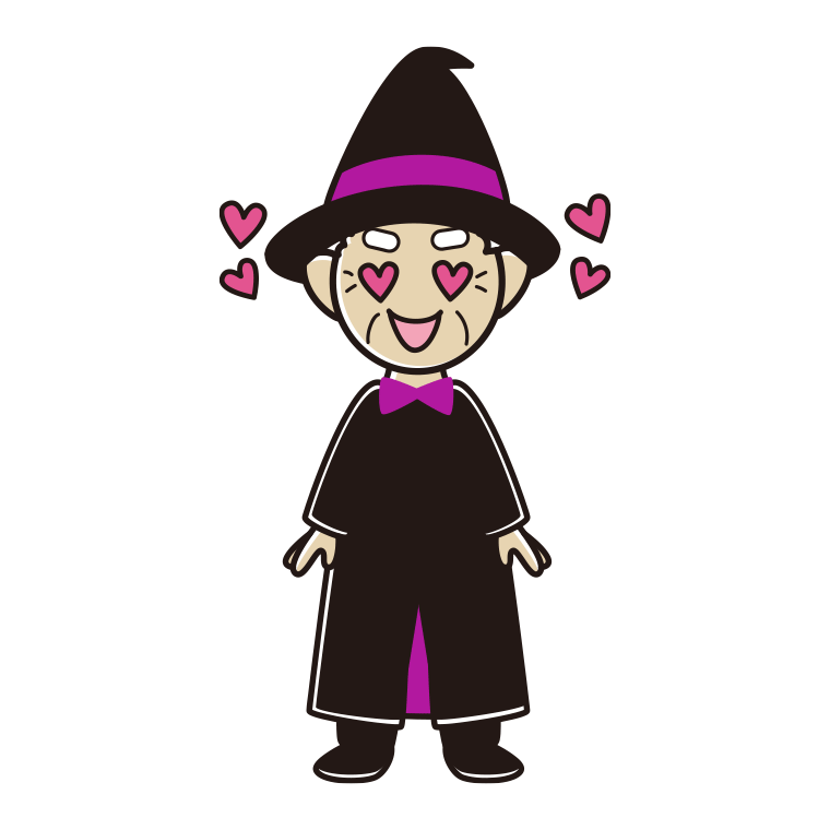 目がハートのハロウィンのコスプレ姿のおじいさんのイラスト【色あり、背景なし】透過PNG